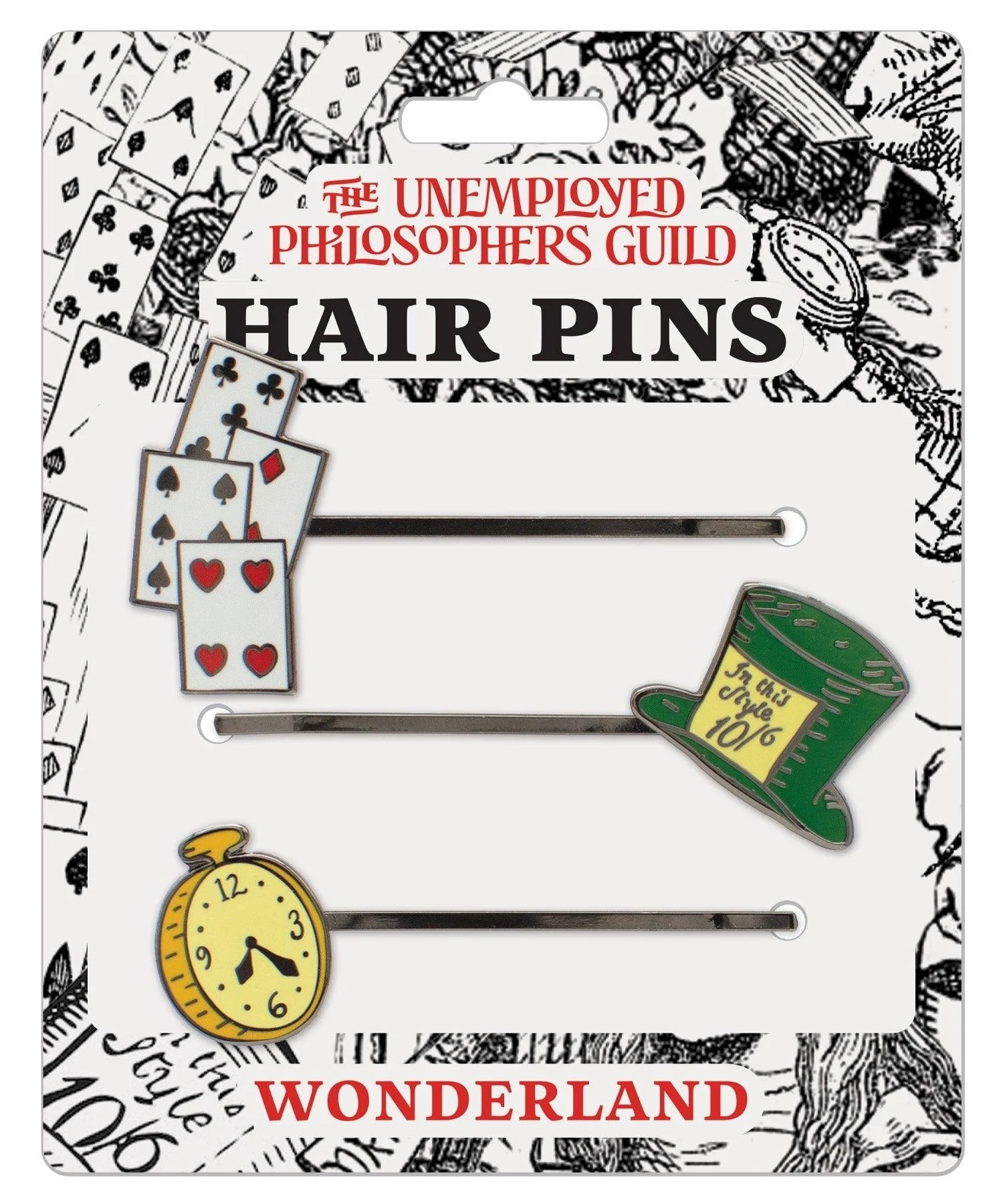 Alice In Wonderland Set of 3 Flat Illustrated Hair Pins NEW UNUSED
