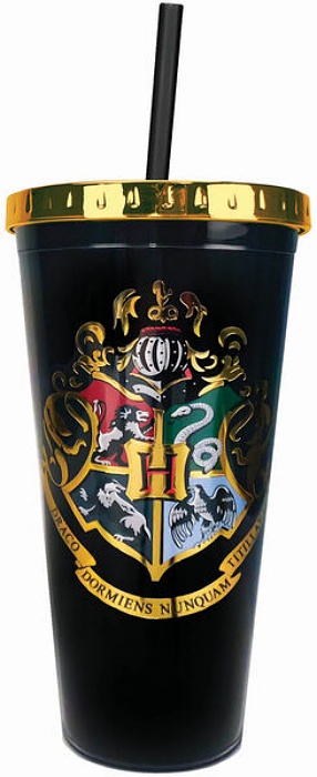 Harry Potter Gryffindor Crest Logo 16 oz Foil Travel Cup with Straw NEW  UNUSED