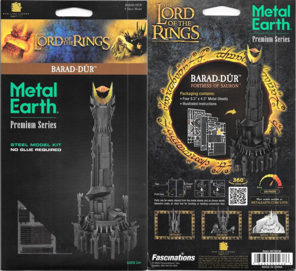 Lord of The Rings Movies Barad-Dur Tower Metal Earth ICONX 3D Steel ...