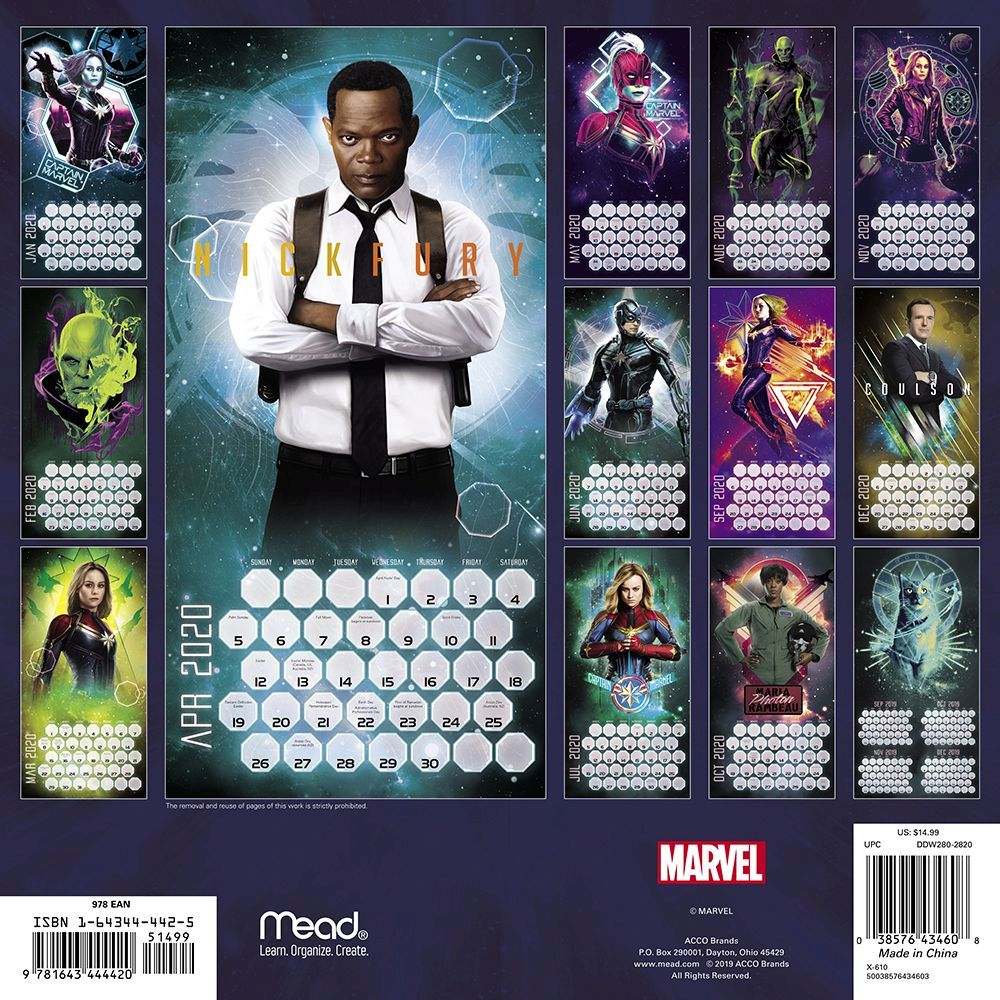 Marvel Comics Captain Marvel Movie 16 Month 2020 Wall Calendar NEW