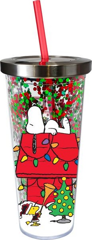 Peanuts, Holiday, Nwt Peanuts Snoopy Woodstock Light Up Tumbler With Dome  Cover And Swirly Straw