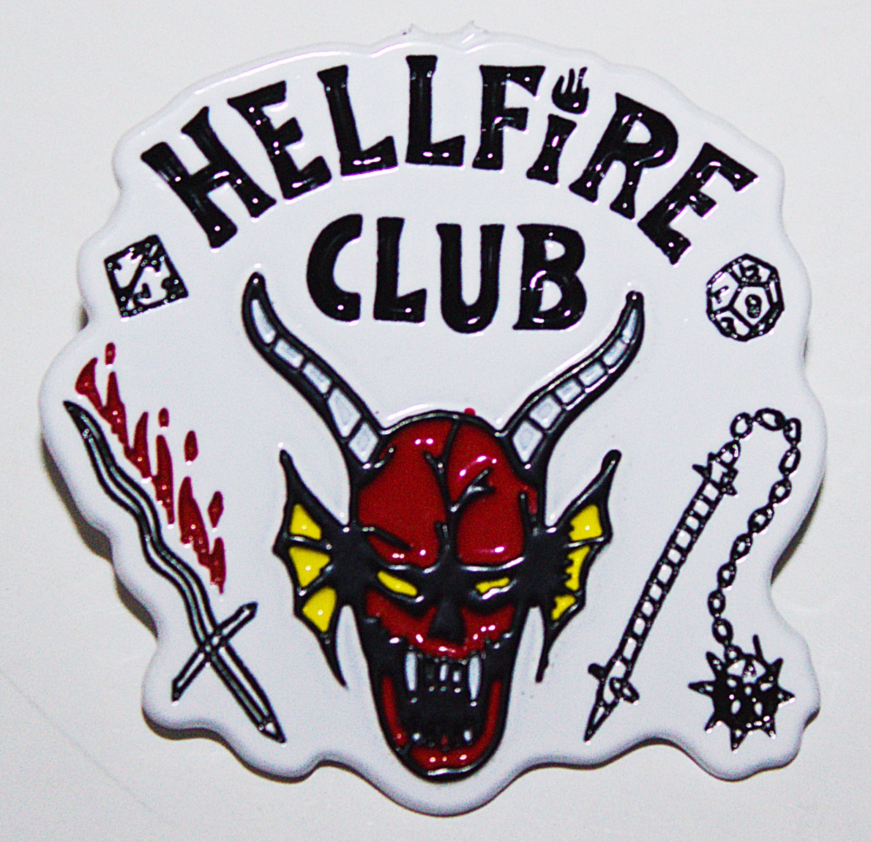 Stranger Things TV Series White Hellfire Club Logo Metal Enamel Pin NEW  UNUSED, image size:1241x1200