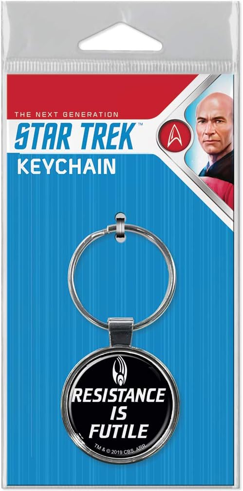 Star Trek TNG Beam Resistance Is Futile Phrase Round Metal Key Chain SEALED