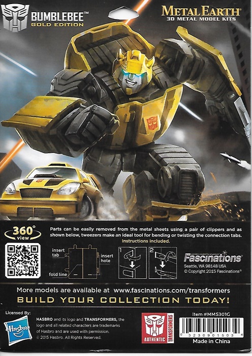 Transformers Bumblebee gold 3D-Metall-Bausatz Gold-Edition Metal Earth 1503