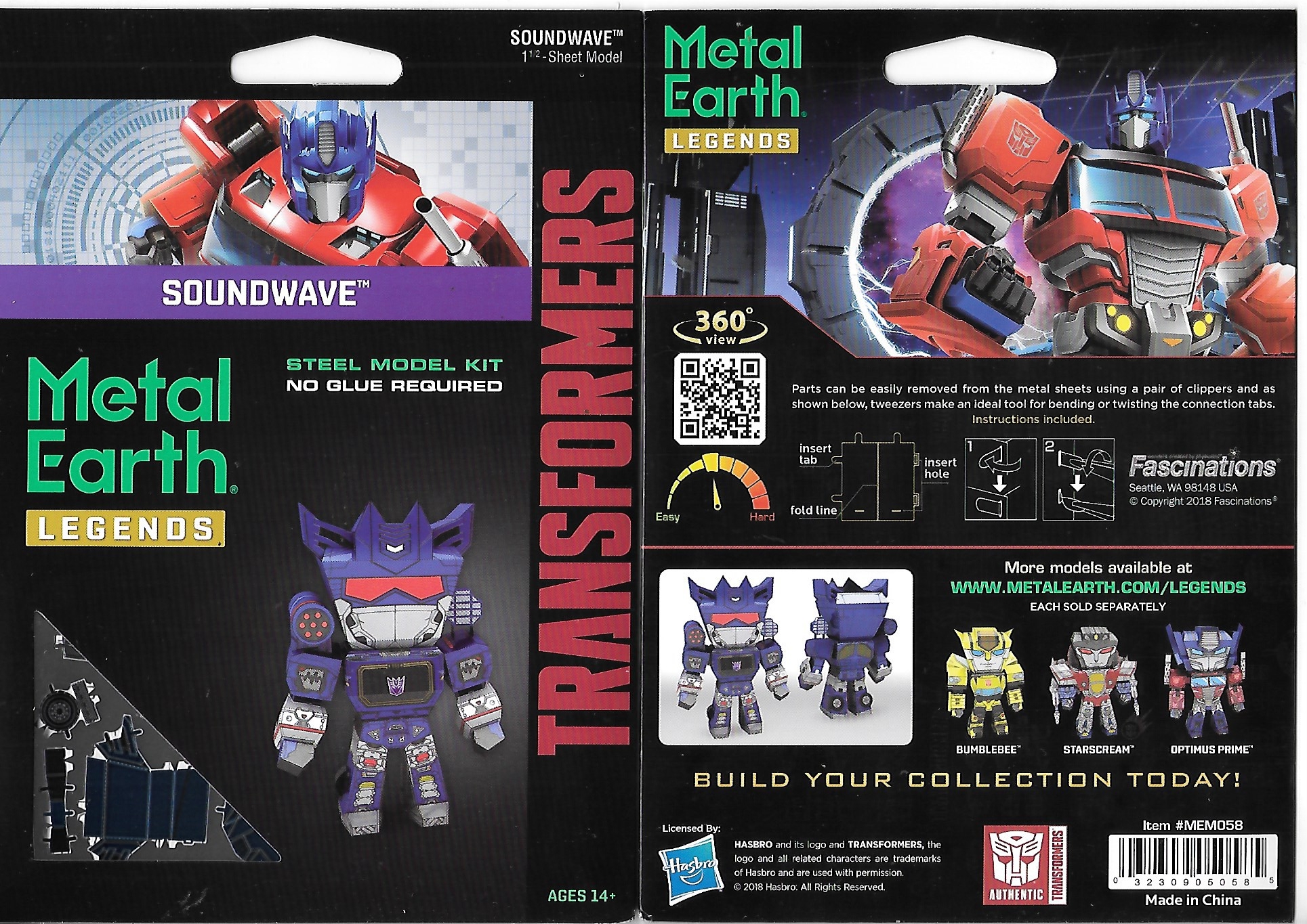 Transformers SOUNDWAVE Metal Earth 3D Metal Laser Cut DIY Model Kit Fascinations 